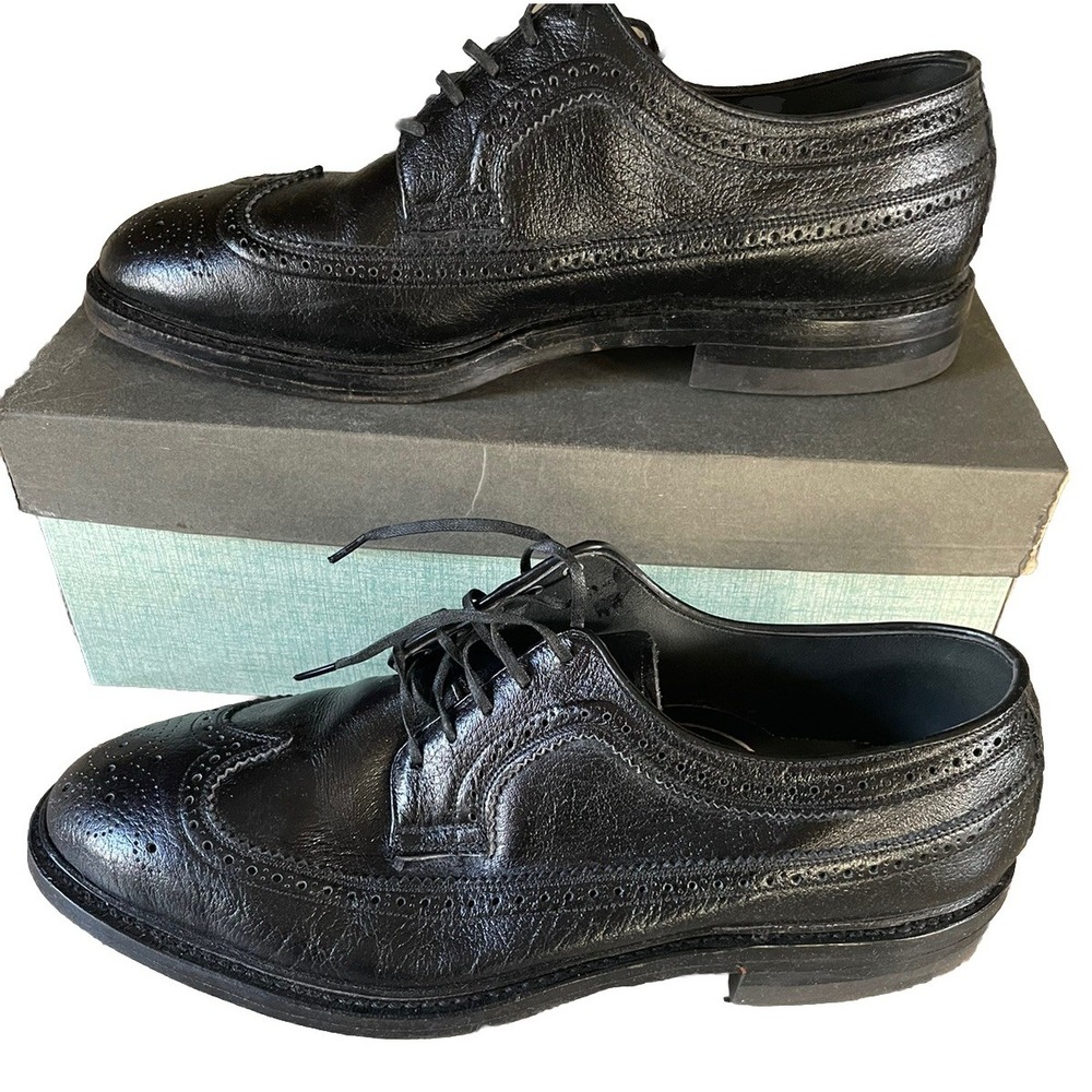 HY-TEST Black Leather Wing-Tip Sanitized Steel-Toe Vtg‎ Dress Shoes Mens 9.5 EEE